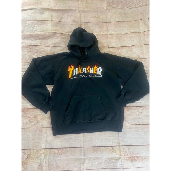 Vintage Thrasher Unisex Black Hooded Skater Sweater Skateboarding - Medium - Picture 4 of 12